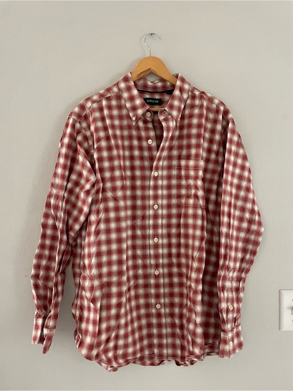 Men’s Orvis Red and White Checked Button-Down Shirt